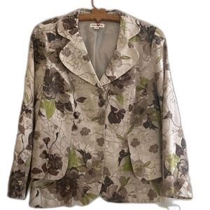 Coldwater Creek Linen Blend Blazer Floral Leave Boho Print Jacket Size 18W